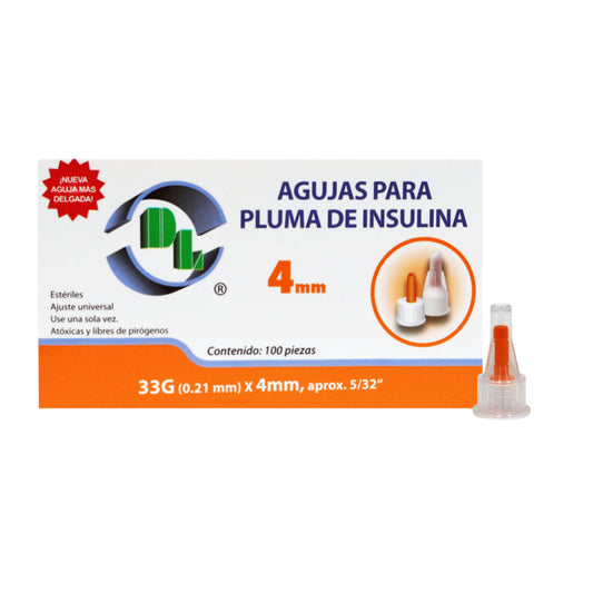 3x1 Agujas para pluma de insulina 33Gx4mm. 3 Cajas con 100 piezas cada una