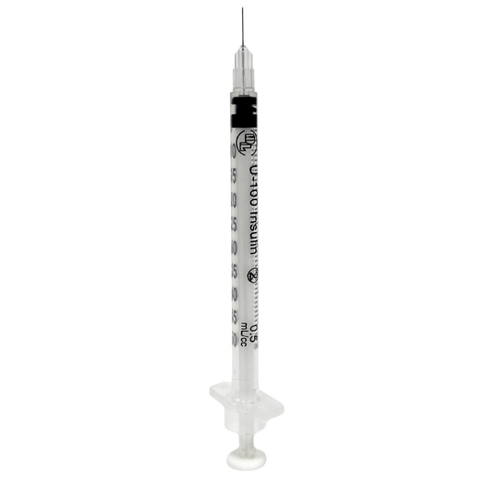 Jeringas hipodérmicas para insulina DL 0.5ml 31GX08mm. Caja con 100 piezas