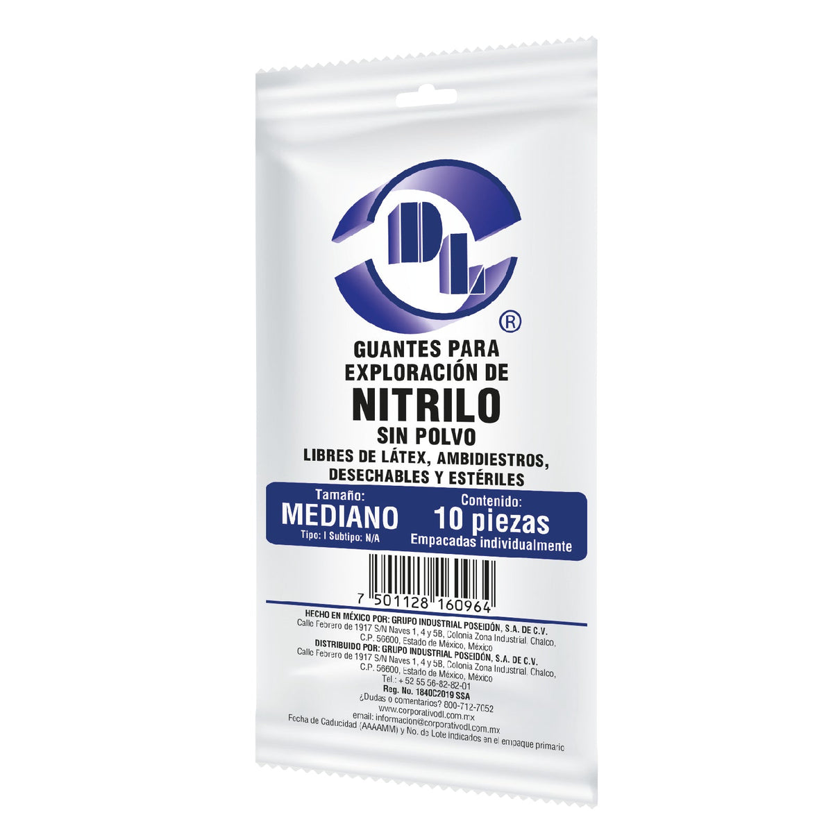 GUANTES DE NITRILO DL TALLA MEDIANOS BOLSA CON 10 PZAS