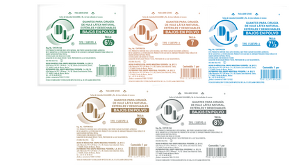 Guantes Para Cirugía de Hule Latéx natural Estériles y Desechables Bajos en Polvo tallas: 6.5, 7.0, 7.5, 8.0, 8.5. caja con 100 pares