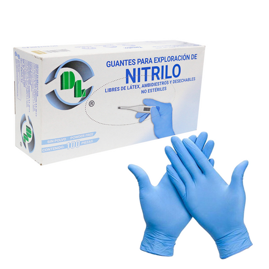 Guantes para exploración de Nitrilo, ambidiestros y desechables no estériles, caja con 100 piezas