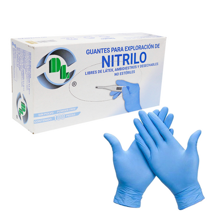 Guantes para exploración de Nitrilo, ambidiestros y desechables no estériles, caja con 100 piezas