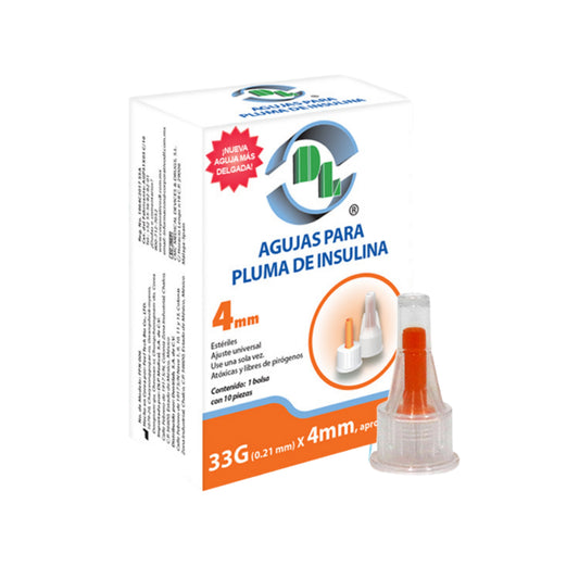 Agujas para pluma de insulina DL 33Gx4mm. Caja 10 piezas
