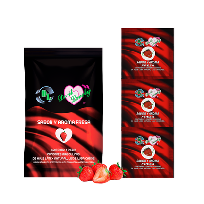 Condón masculino con sabor y aroma Do It Lovely. Caja con 12 bolsas con 3pzs cada uno