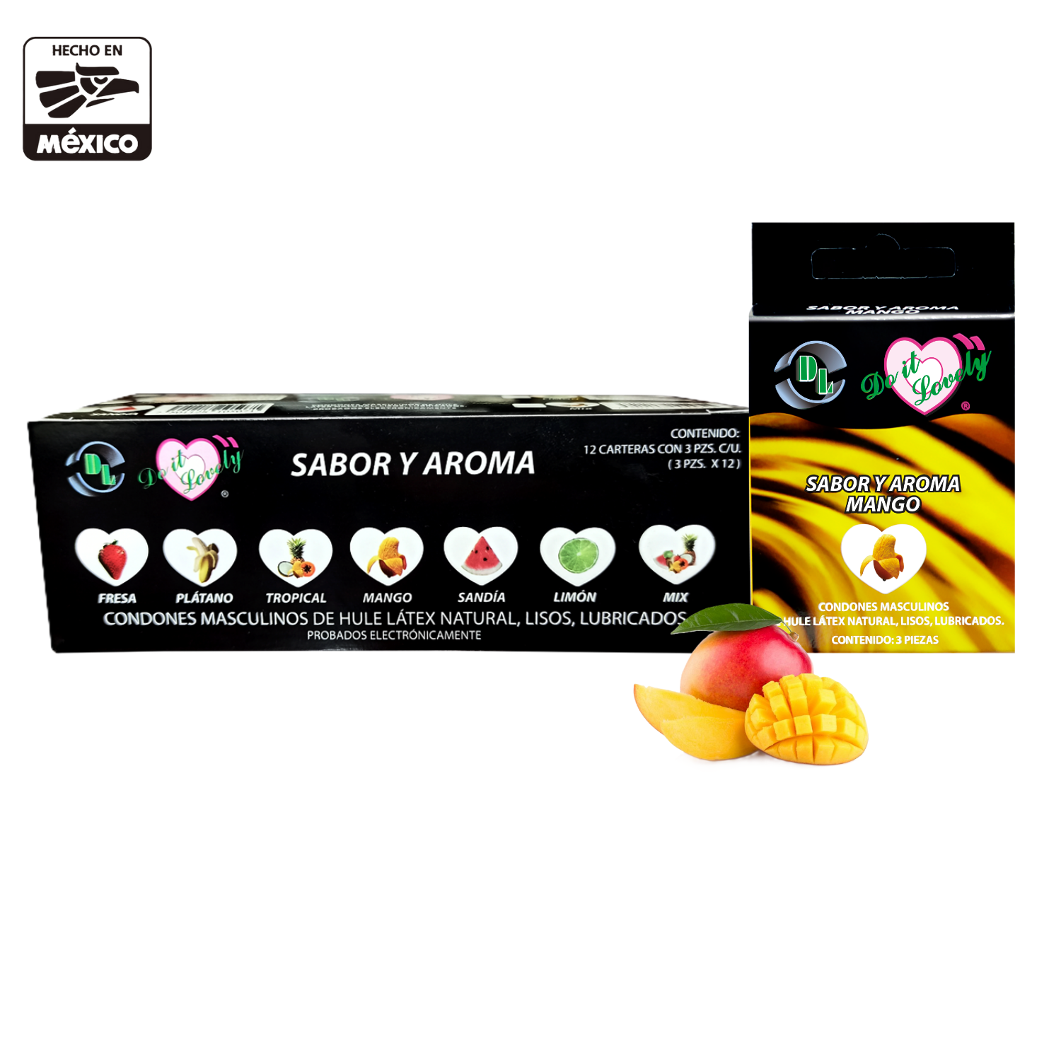 Condón Dl Aroma Y Sabor Caja Con 12 Carteras, Cartera Con 3 pz