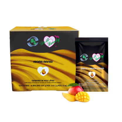 Condón masculino con sabor y aroma Do It Lovely. Caja con 12 bolsas con 3pzs cada uno