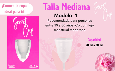 Copa Menstrual Femenina Secret Cup kit copa + Bolsa transportadora, Ecologica e Reutilizable, Tamaño a elegir