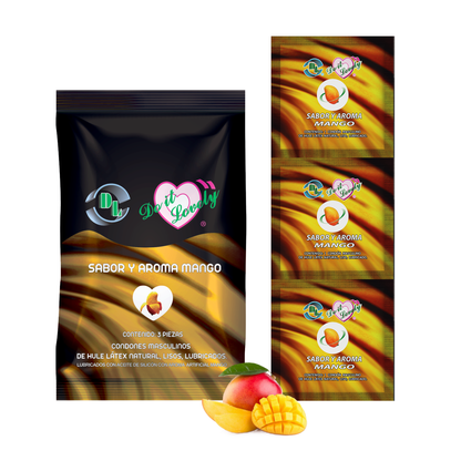 Condón masculino con sabor y aroma Do It Lovely. Caja con 12 bolsas con 3pzs cada uno