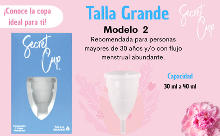 Copa Menstrual Femenina Secret Cup kit copa + Bolsa transportadora, Ecologica e Reutilizable, Tamaño a elegir