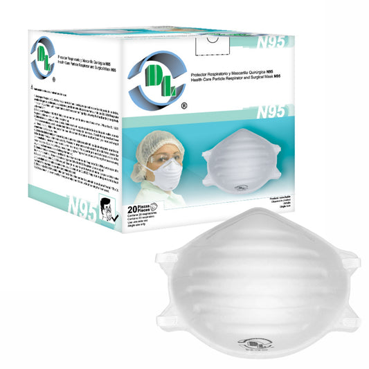 Mascarilla quirúrgica DL N95. Caja con 20 pieza, color Blanco