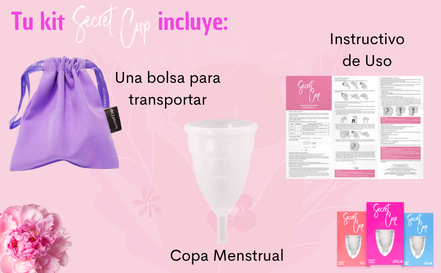 Copa Menstrual Femenina Secret Cup kit copa + Bolsa transportadora, Ecologica e Reutilizable, Tamaño a elegir