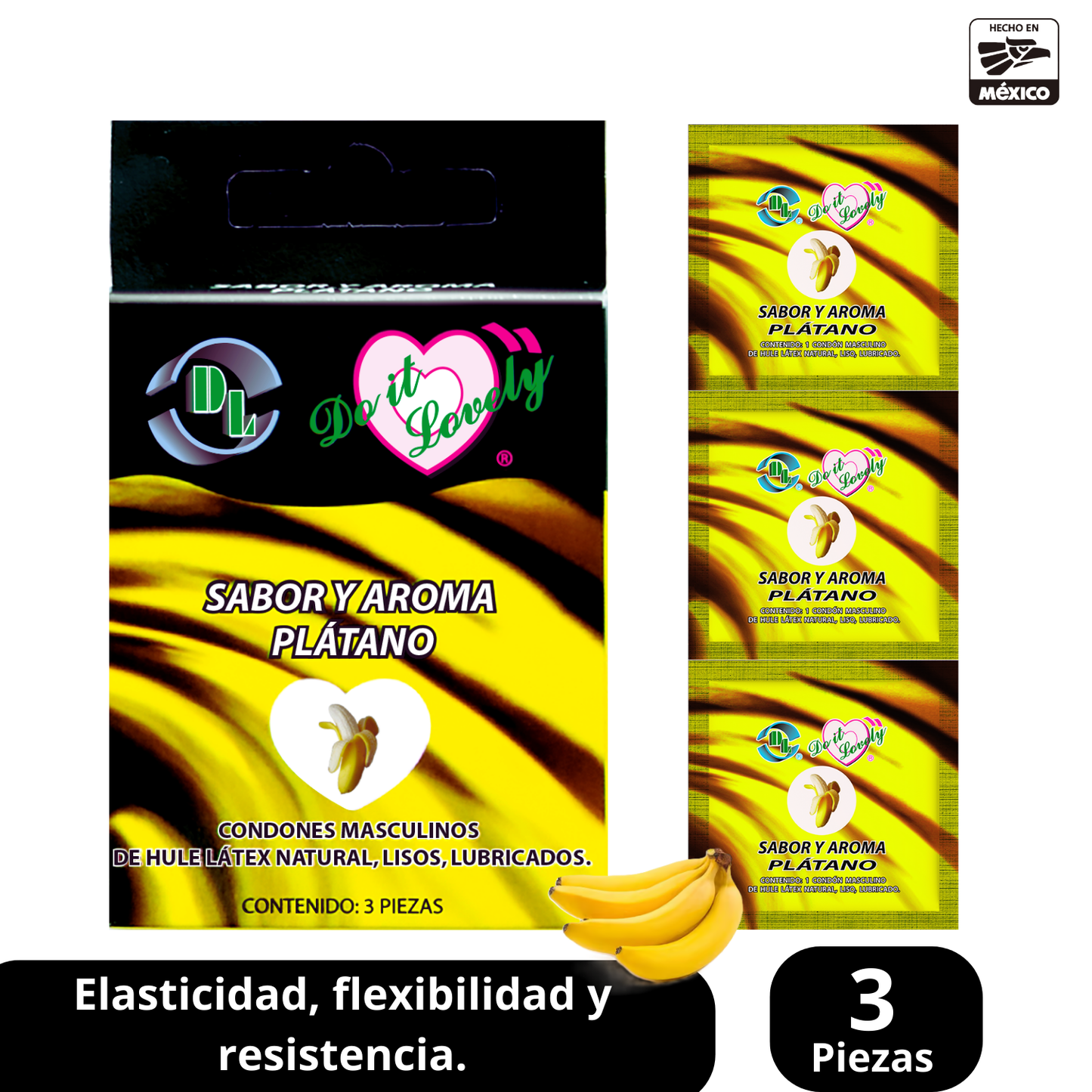 Condón masculino con sabor y aroma Do It Lovely. Caja con 12 bolsas con 3pzs cada uno