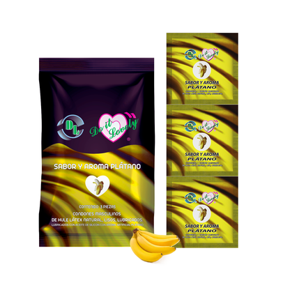 Condón masculino con sabor y aroma Do It Lovely. Caja con 12 bolsas con 3pzs cada uno