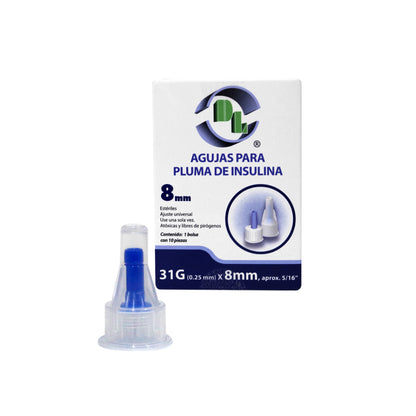 3x1 Agujas para pluma de insulina DL 31Gx8mm. 3 Cajas con 10 piezas cada una.