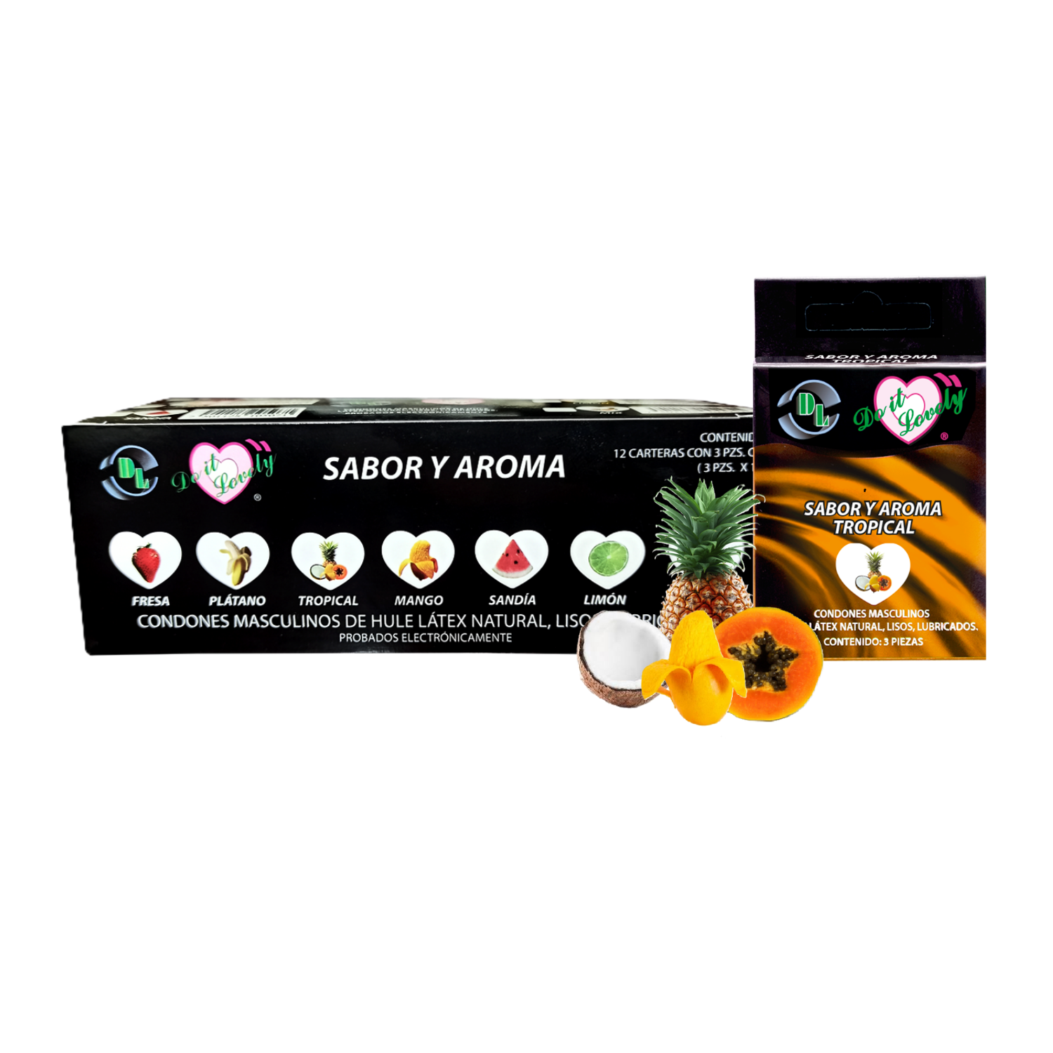 Condón Dl Aroma Y Sabor Caja Con 12 Carteras, Cartera Con 3 pz