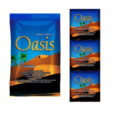 Condón masculino Oasis. Caja con 12 bolsas, cada una con 3 piezas