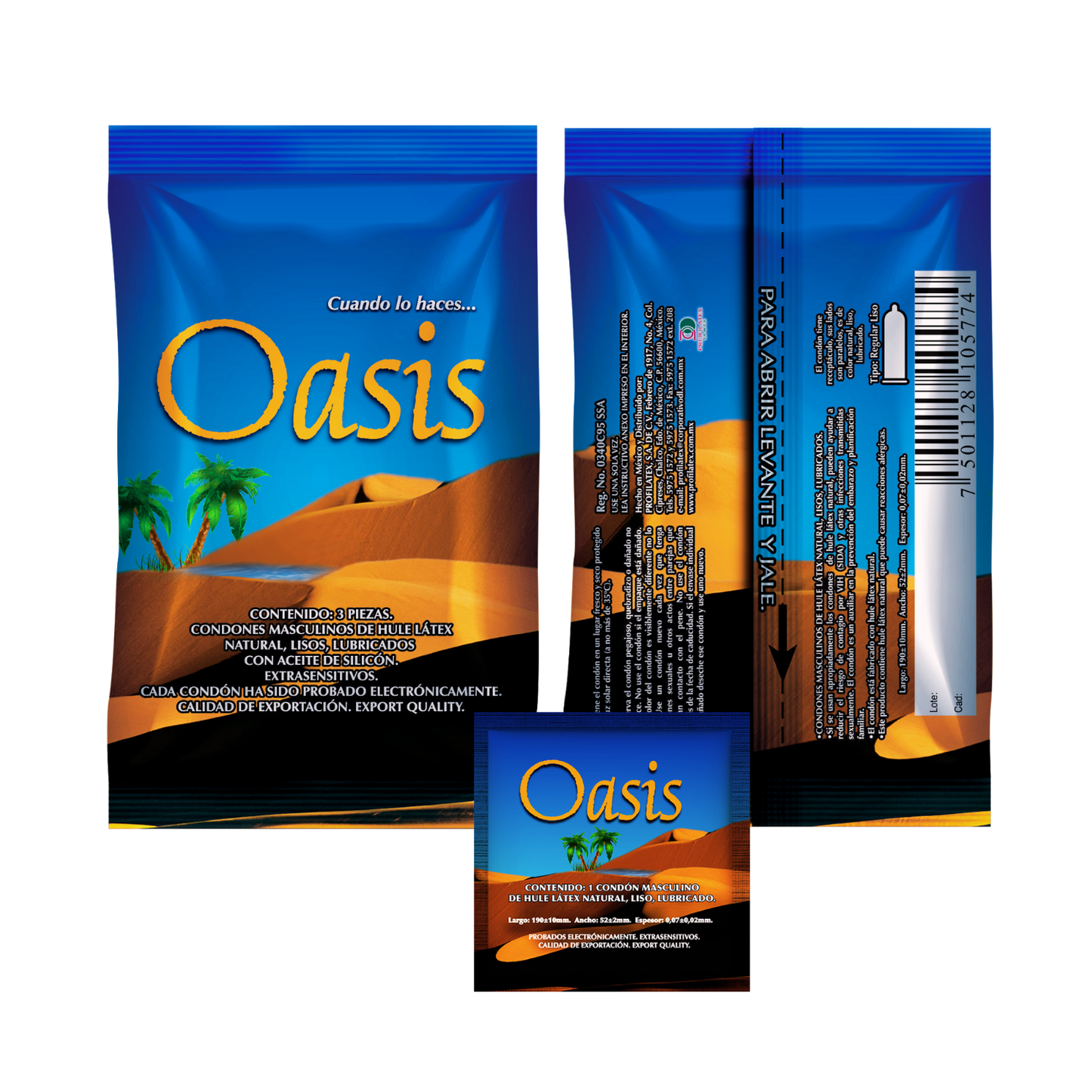 Condón masculino Oasis. Caja con 12 bolsas, cada una con 3 piezas