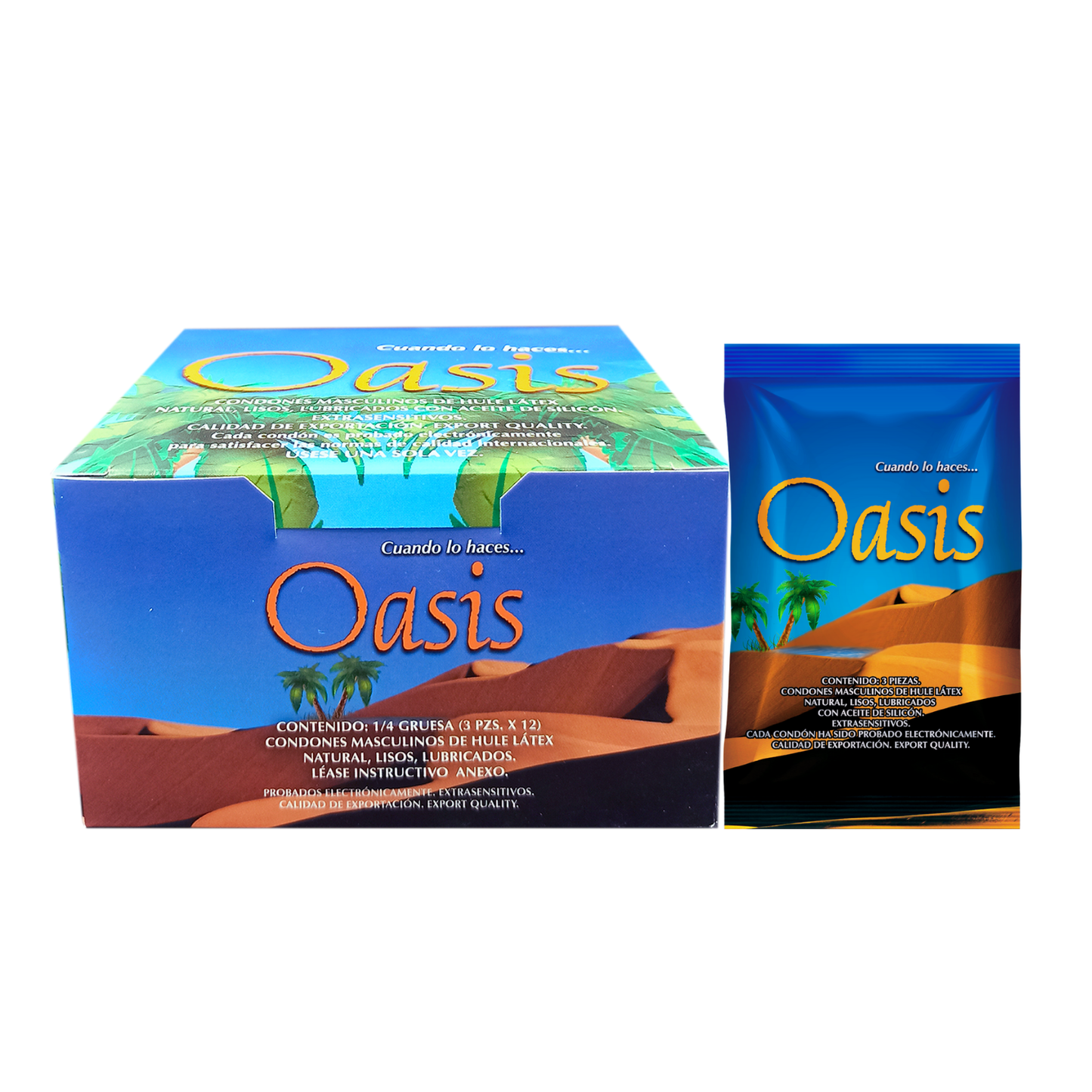 Condón masculino Oasis. Caja con 12 bolsas, cada una con 3 piezas