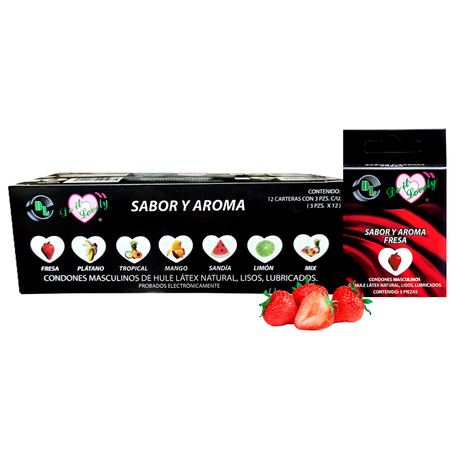 Condón Dl Aroma Y Sabor Caja Con 12 Carteras, Cartera Con 3 pz