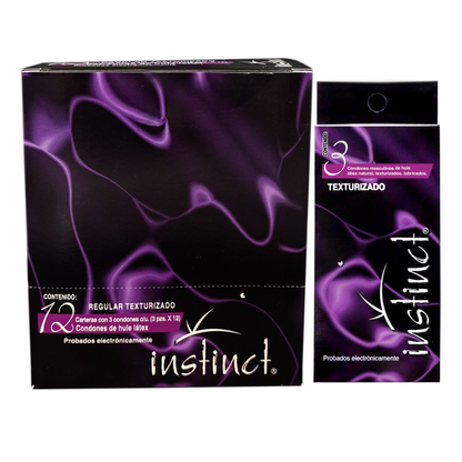 Condón masculino Instinct texturizado. 12 carteras con 3 condones cada uno