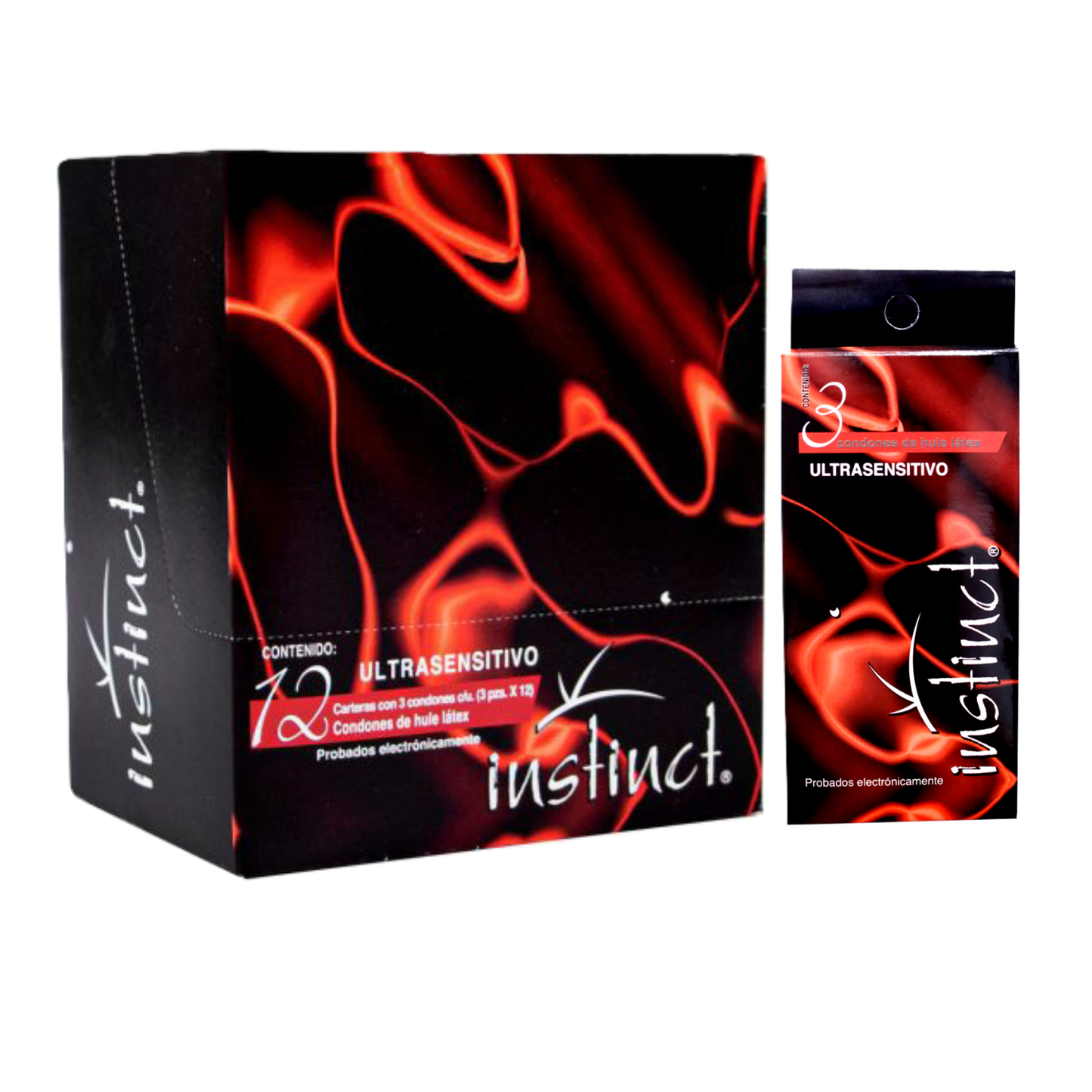 Condón masculino Instinct Ultrasensitivo. Caja con 12 carteras con 3 condones cada uno