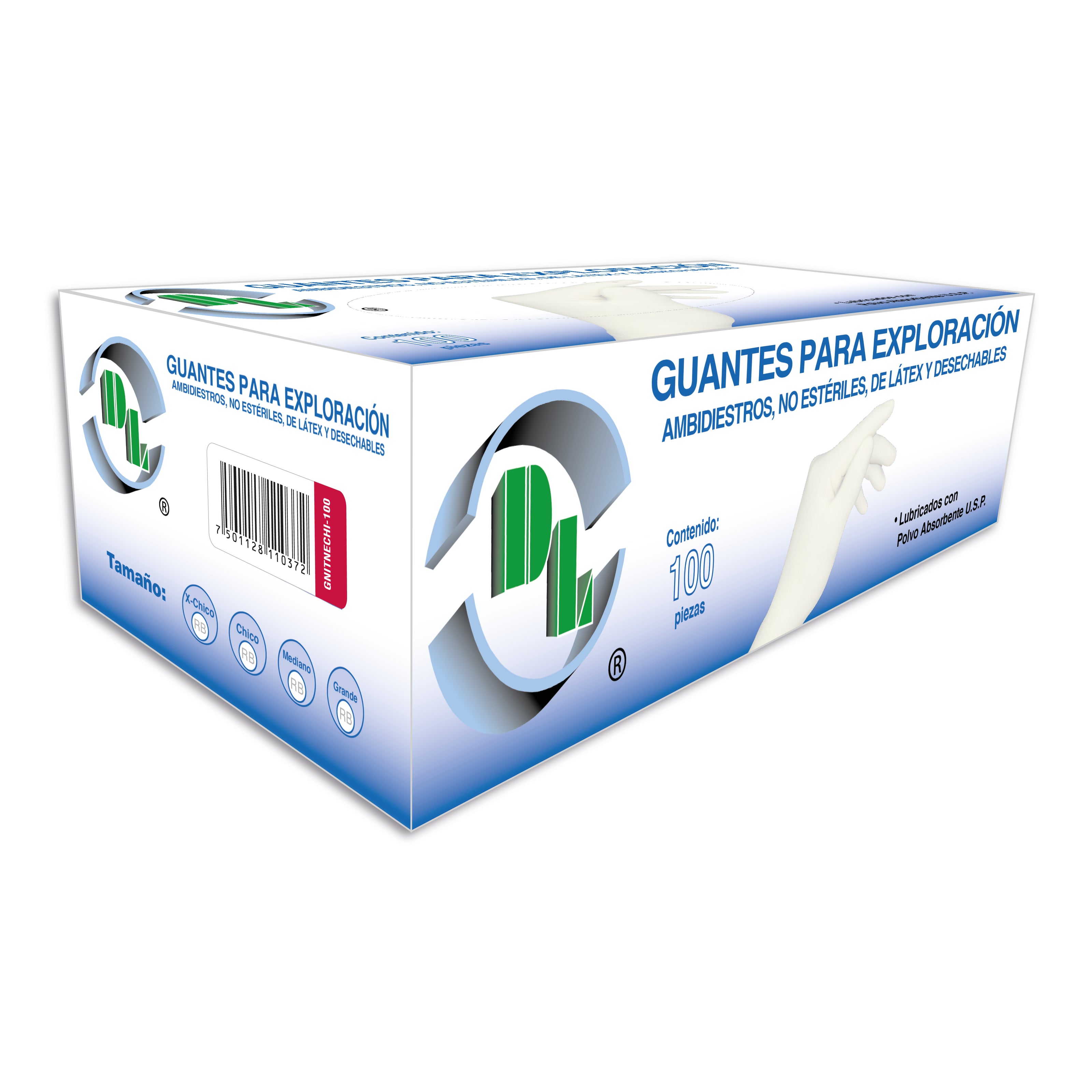Guantes Para Exploración o Exámen No Estériles de látex Caja con 100 guantes.