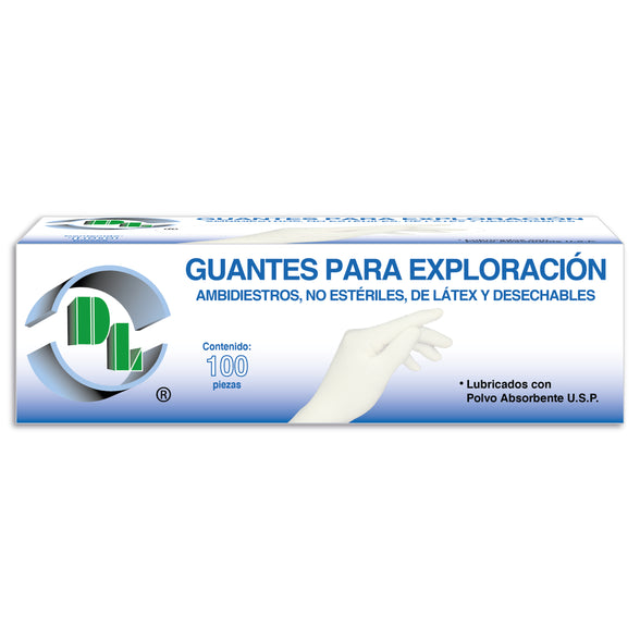 Guantes Para Exploración o Exámen No Estériles de látex Caja con 100 guantes.