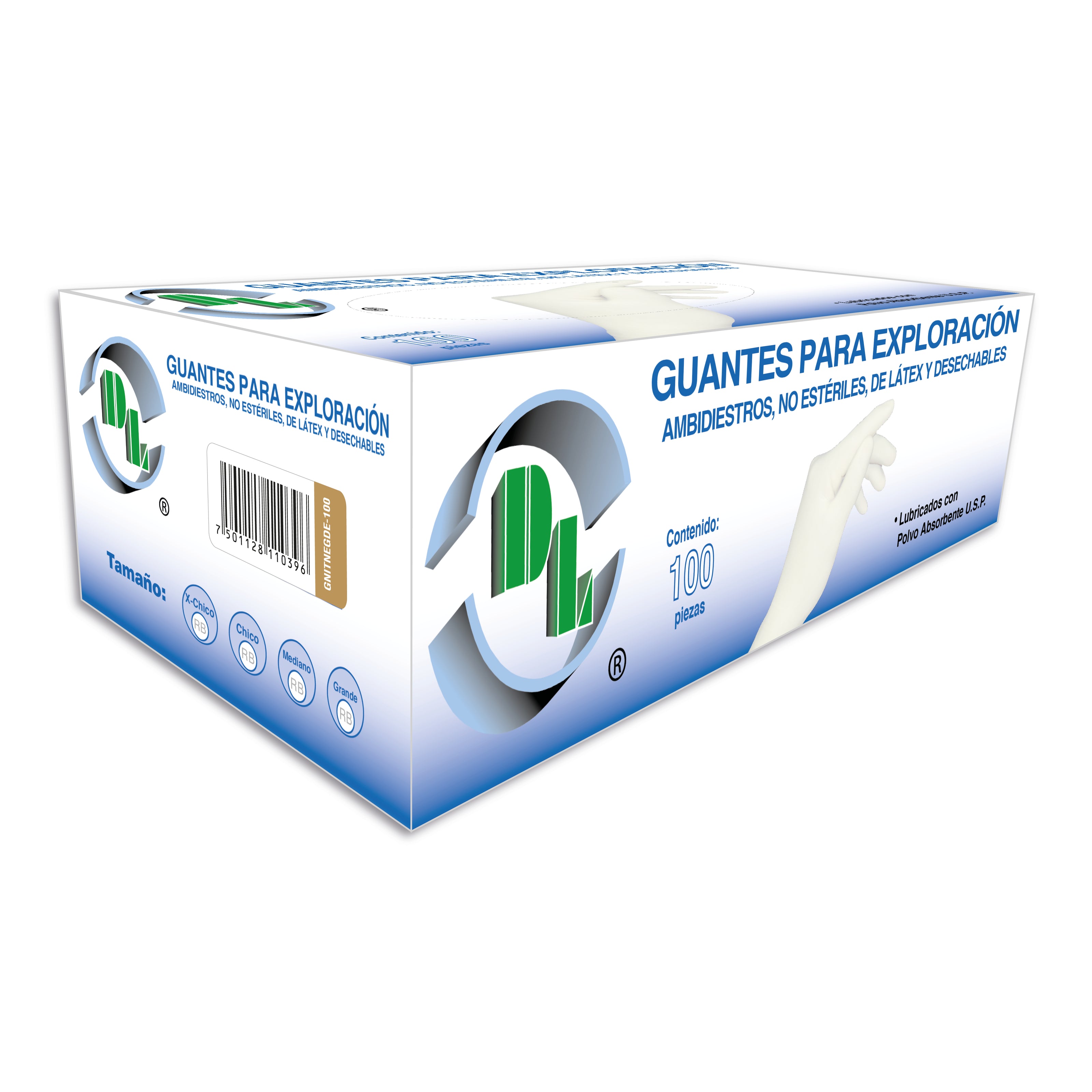 Guantes Para Exploración o Exámen No Estériles de látex Caja con 100 guantes.