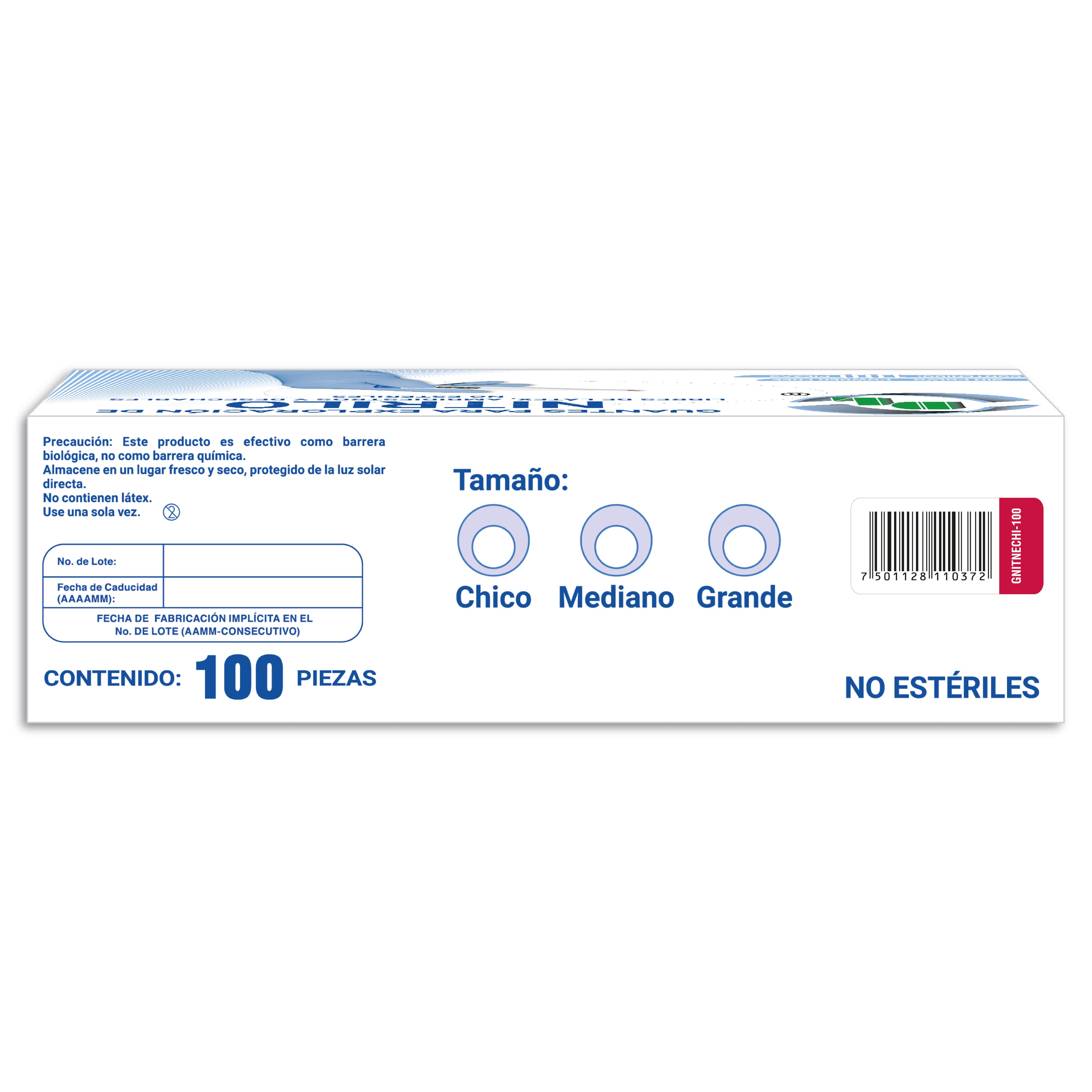 Guantes para exploración de Nitrilo, ambidiestros y desechables no estériles, caja con 100 piezas