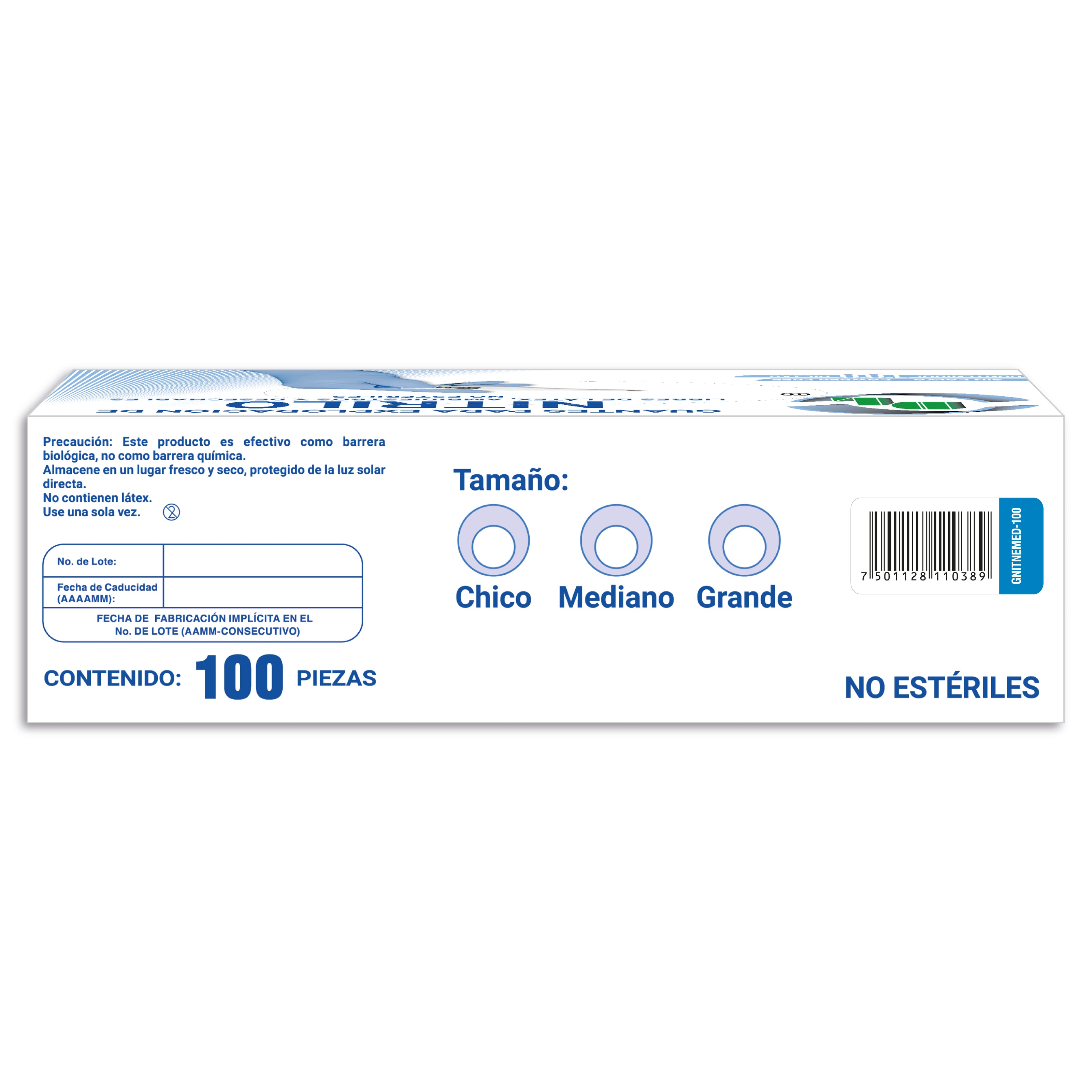 Guantes para exploración de Nitrilo, ambidiestros y desechables no estériles, caja con 100 piezas