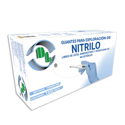 Guantes para exploración de Nitrilo, ambidiestros y desechables no estériles, caja con 100 piezas