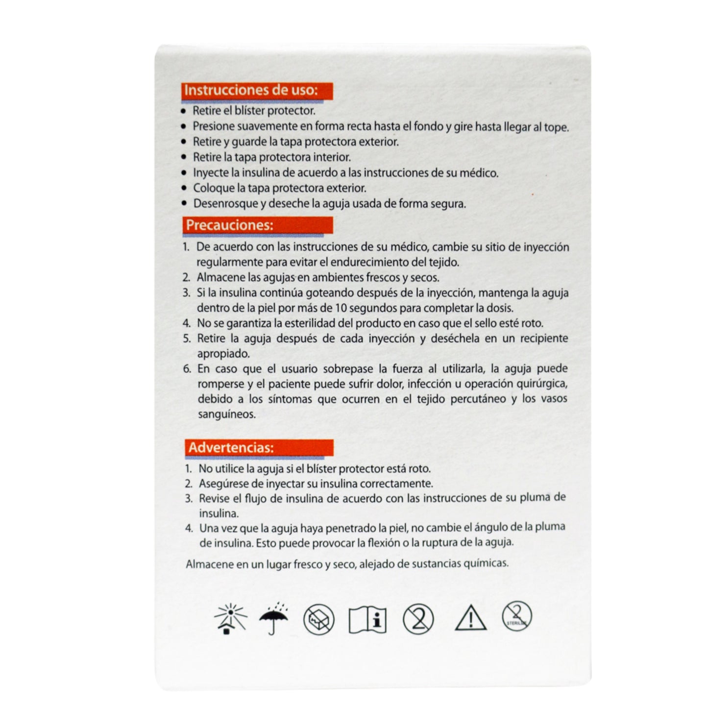 3x1 Agujas para pluma de insulina DL 33Gx4mm. 3 Cajas 10 piezas cada una.