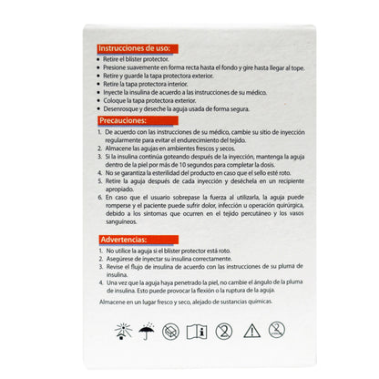 3x1 Agujas para pluma de insulina DL 33Gx4mm. 3 Cajas 10 piezas cada una.