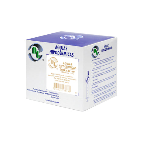 Agujas Hipodérmica DL calibre 20G x 32mm Caja 100 piezas