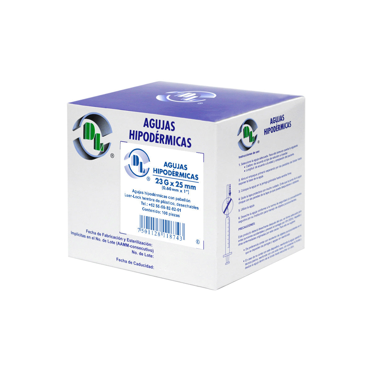 Agujas Hipodérmica DL calibre 23G x 25mm Caja 100 piezas