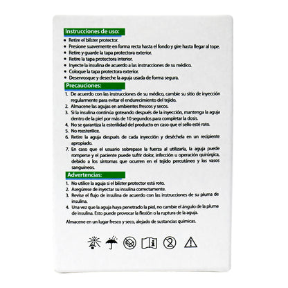 Agujas para pluma de insulina DL 32G X 4mm caja 10 piezas