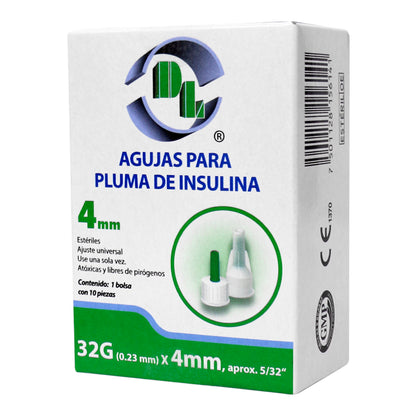 Agujas para pluma de insulina DL 32G X 4mm caja 10 piezas