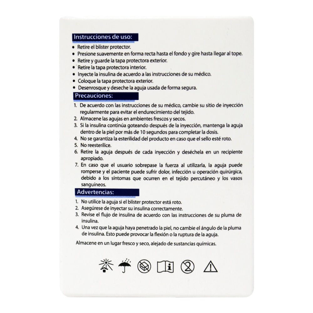 3x1 Agujas para pluma de insulina DL 31Gx8mm. 3 Cajas con 10 piezas cada una.