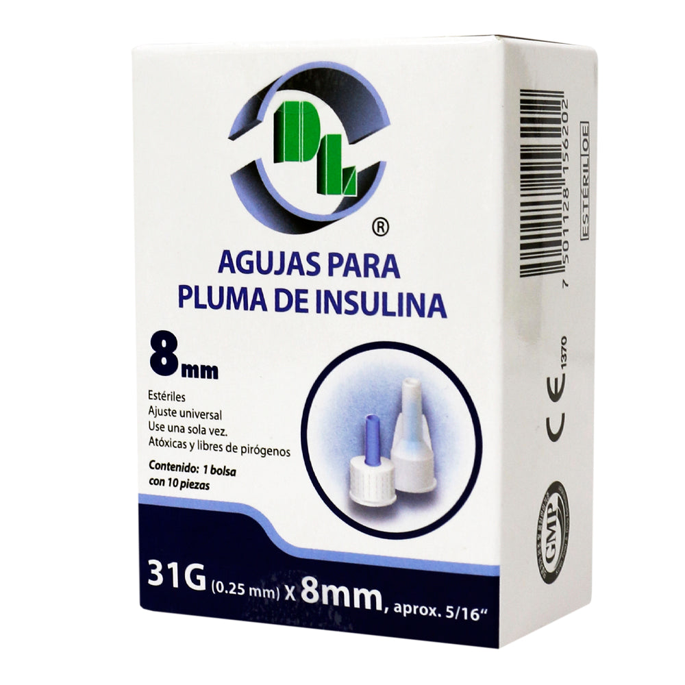 3x1 Agujas para pluma de insulina DL 31Gx8mm. 3 Cajas con 10 piezas cada una.