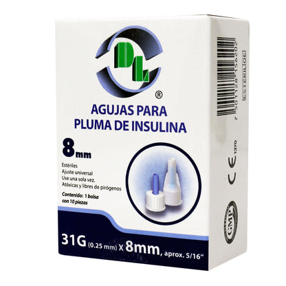 3x1 Agujas para pluma de insulina DL 31Gx8mm. 3 Cajas con 10 piezas cada una.