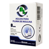 Agujas para pluma de insulina 31G X 8mm caja 10 piezas