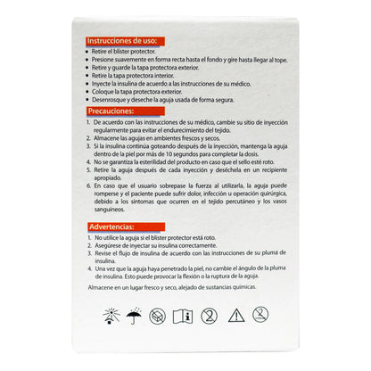 Agujas para pluma de insulina DL 33G X 4mm caja 10 piezas