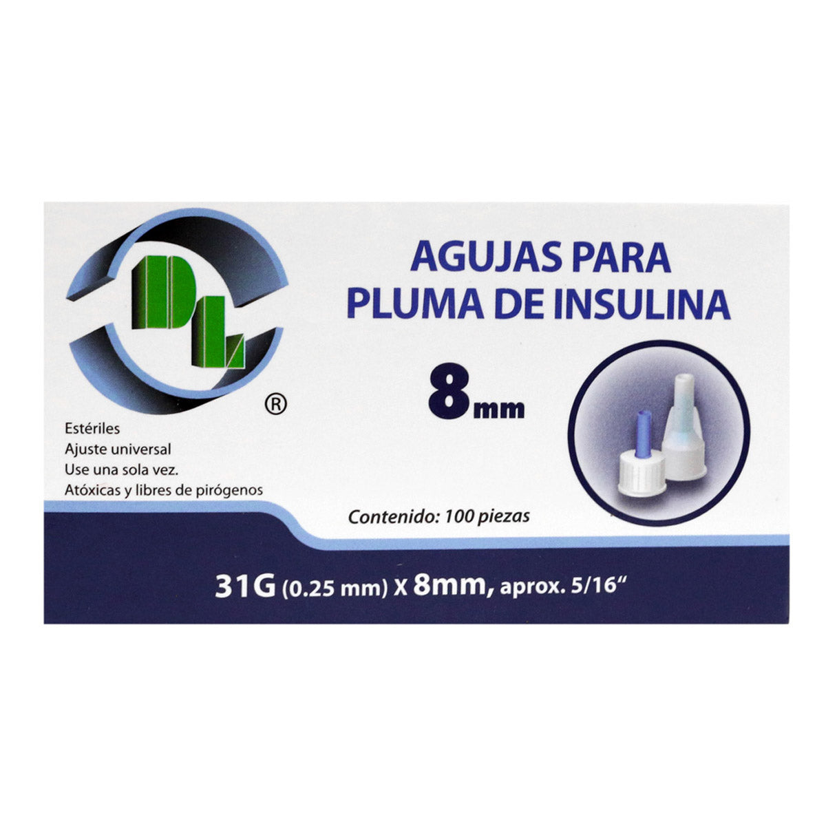 Agujas para pluma de insulina 31G X 8mm caja 100 piezas