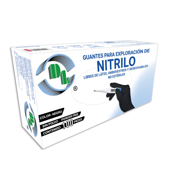 Guante para exploración Nitrilo color Negro caja con 100 piezas