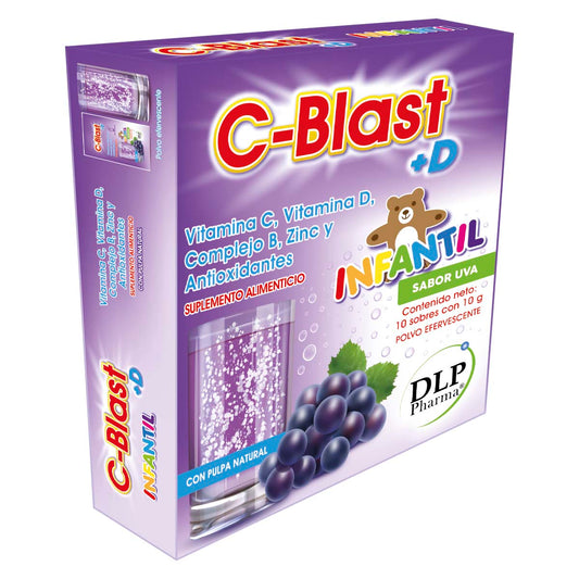 Kit 3 Cajas de C-Blast+D, Vitamina C, Vitamina D, Complejo B, Zinc y Antioxidantes Polvo Efervescente (caja con 10 sobres) (UVA INFANTIL)