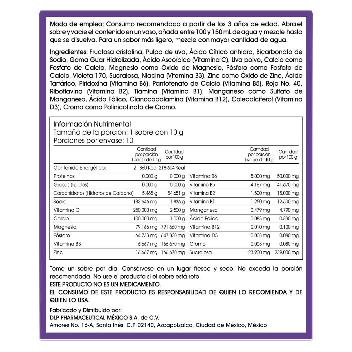 C-Blast+D INFANTIL,Vitamina C, Vitamina D, Complejo B, Zinc y Antioxidantes Polvo Efervescente Sabor uva (caja con 10 sobres)