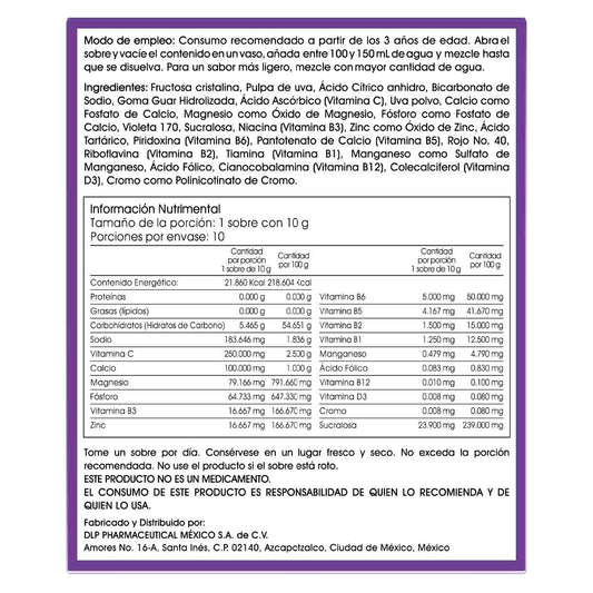 C-Blast+D INFANTIL,Vitamina C, Vitamina D, Complejo B, Zinc y Antioxidantes Polvo Efervescente Sabor uva (caja con 10 sobres)