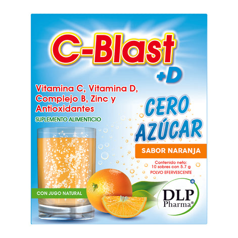 Kit 3 Cajas de C-Blast+D, Vitamina C, Vitamina D, Complejo B, Zinc y Antioxidantes Polvo Efervescente (caja con 10 sobres) (CEROAZUCAR NARANJA)