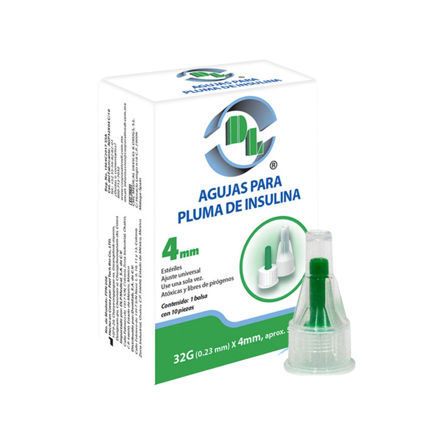 Agujas para pluma de insulina DL 32Gx4mm. Caja 10 piezas