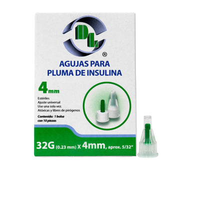 Agujas para pluma de insulina DL 32Gx4mm. Caja 10 piezas